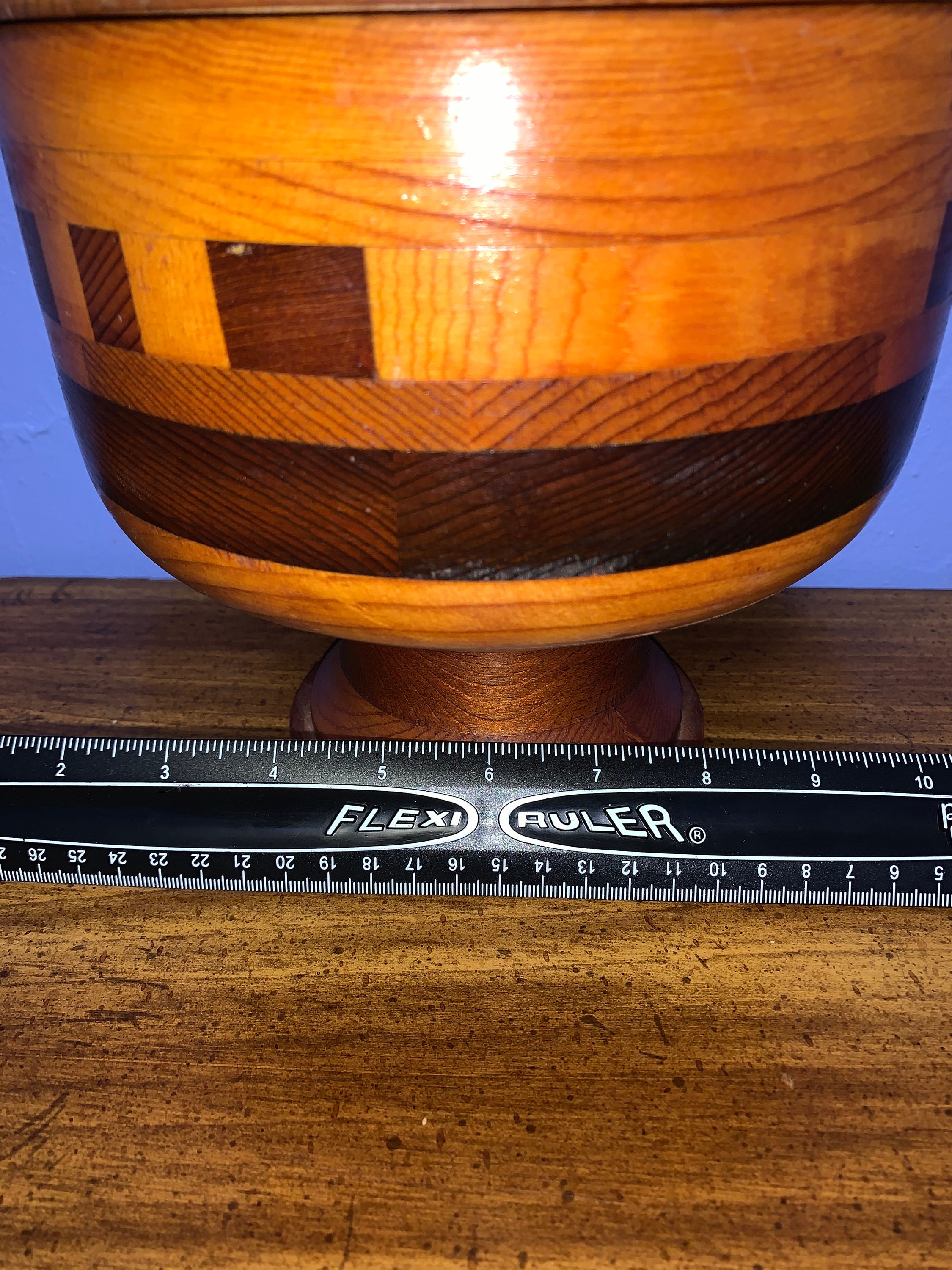 Vintage wooden bowl with lid made out of oak and maple Etsy