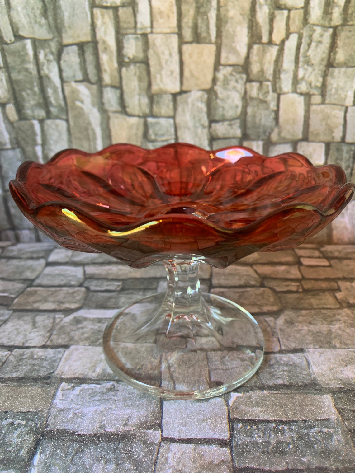 Vintage Cranberry Glass Compote Candy Dish Clear Base Etsy.de