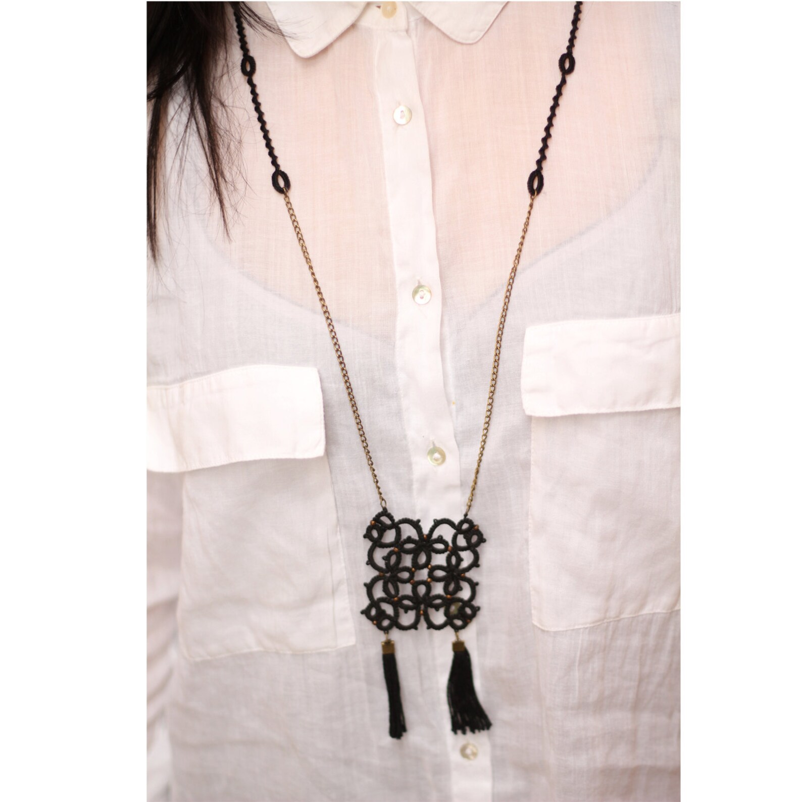 Statement Boho Necklace Pendant With Tassels//boho Chic Tassel Etsy