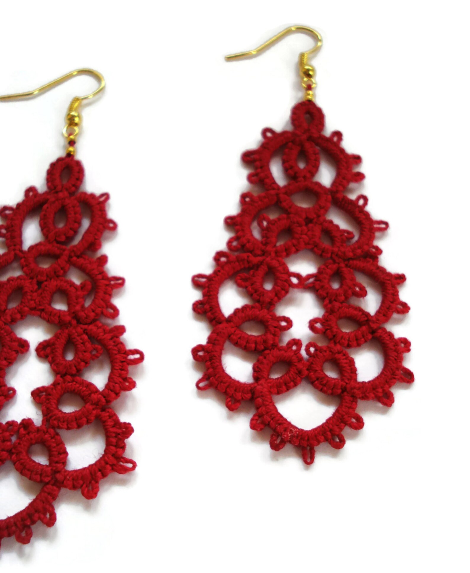 Red Tatted Lace Earrings//tatting Lace//statement Etsy
