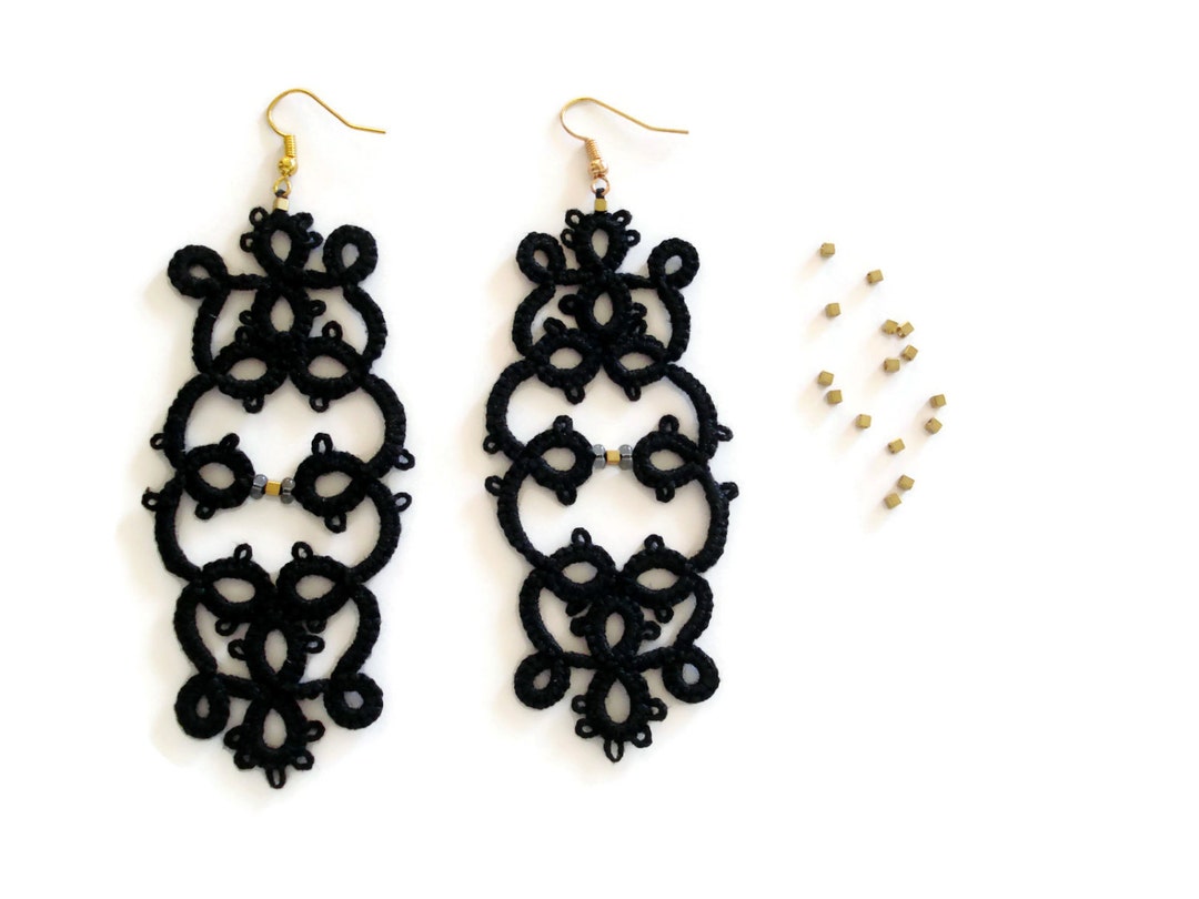Black Long Lace Earrings//handmade Earrings//black - Etsy