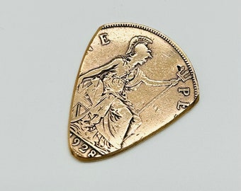 Coin Guitar Pick  -- 1928 English Penny Plectrum