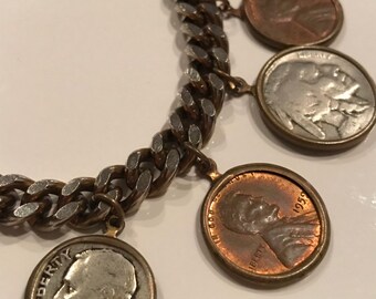 Charm Bracelet - Vintage United States Coin Jewelry - Silver Coins