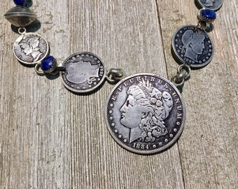 Navajo Coin Jewelry Necklace - Morgan Dollar Pawn Jewelry - Betty Yellowhorse
