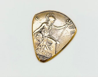 Coin Guitar Pick  -- 1921 English Penny Plectrum