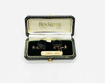 Vintage Ben Silver Cufflinks - Gold on Silver Cufflinks - Black and Silver - Original Box