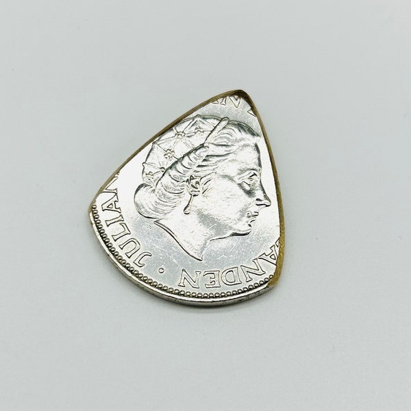 Coin Guitar Pick  -- 1960 Juliana Netherlands Two and a Half Silver Guldens