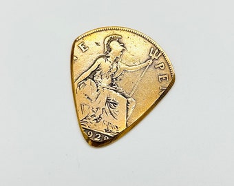 Coin Guitar Pick  -- 1928 English Penny Plectrum