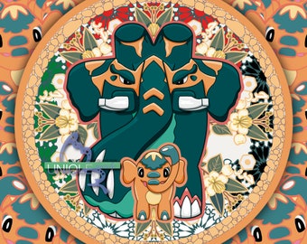 Steel Type Jugendstil inspirierte Cufant und Copperajama Pokemon Circle Sticker