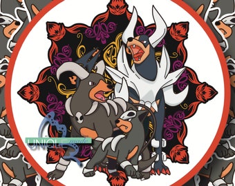 Dark / Fire Type Houndoom, Houndoom und Mega Houndoom Pokemon Circle Sticker | Streber | Aussenseiter | Spielen | jahrtausendeal | Geschenk | Briefpapier | Zeitschrift