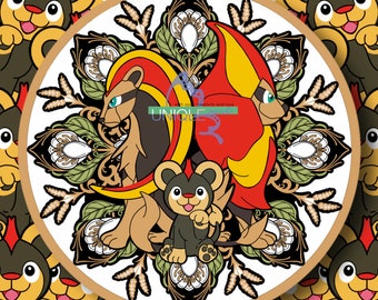 Feuer/Normaler Art Jugendstil inspirierter Litleo und Pyroar Pokemon Kreisaufkleber