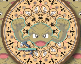 Boden-/Fels-Typ-Jugendstil-inspirierter Geodude-Pokemon-Kreisaufkleber