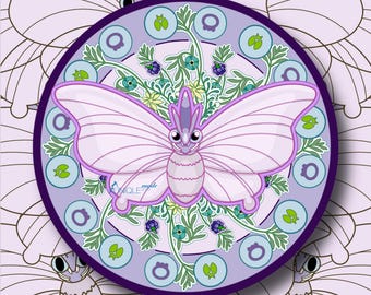 Venomoth | Aufkleber | Geschenk | Spielen | Streber | Briefpapier | Pokemon | Matt | Glänzend | Gestanzte | Kreis | Lila| Gen 1