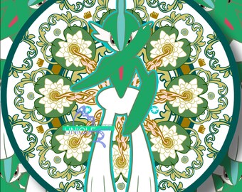 Fighting/Psychic Type Art Nouveau Inspiriert von Gallade Pokémon Glossy Circle Sticker