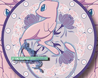 Psychic Type Jugendstil inspirierter Mew Pokemon Circle Sticker
