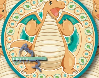 Drachen / Fliegender Art Jugendstil inspiriert Dragonite Pokemon Circle Sticker