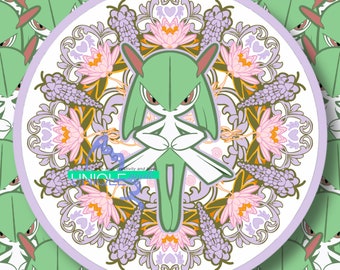 Feen-/Psychic-Typ-Jugendstil-inspirierter Kirlia – Pokémon-Kreisaufkleber in rosa Version