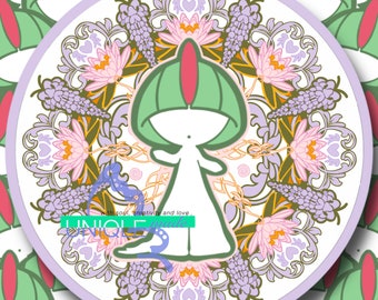 Feen/Psychic Typ Jugendstil inspirierte Ralts - Pinke Version Pokemon Kreis Aufkleber