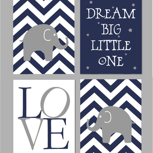 Baby-Elefant-Kinderzimmer, Baby Boy Kindergarten, dunkelblau und grau Kinderzimmer, Dream Big Little One Elefant Kinderzimmer Kunst sofortigen DOWNLOAD 8 "x 10"
