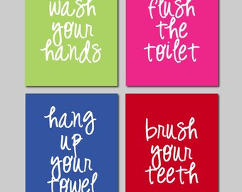 Kids Bathroom Art, Kids Bathroom Decor, Bathroom Art Prints, Printable Art, Bathroom Wall Decor, Bathroom Art, 8"x10" set of 4