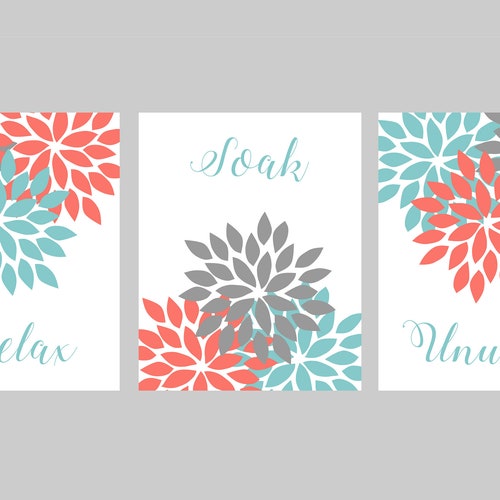 Bathroom Wall Art Teal Grey Bathroom Wall Decor Relax Soak Etsy