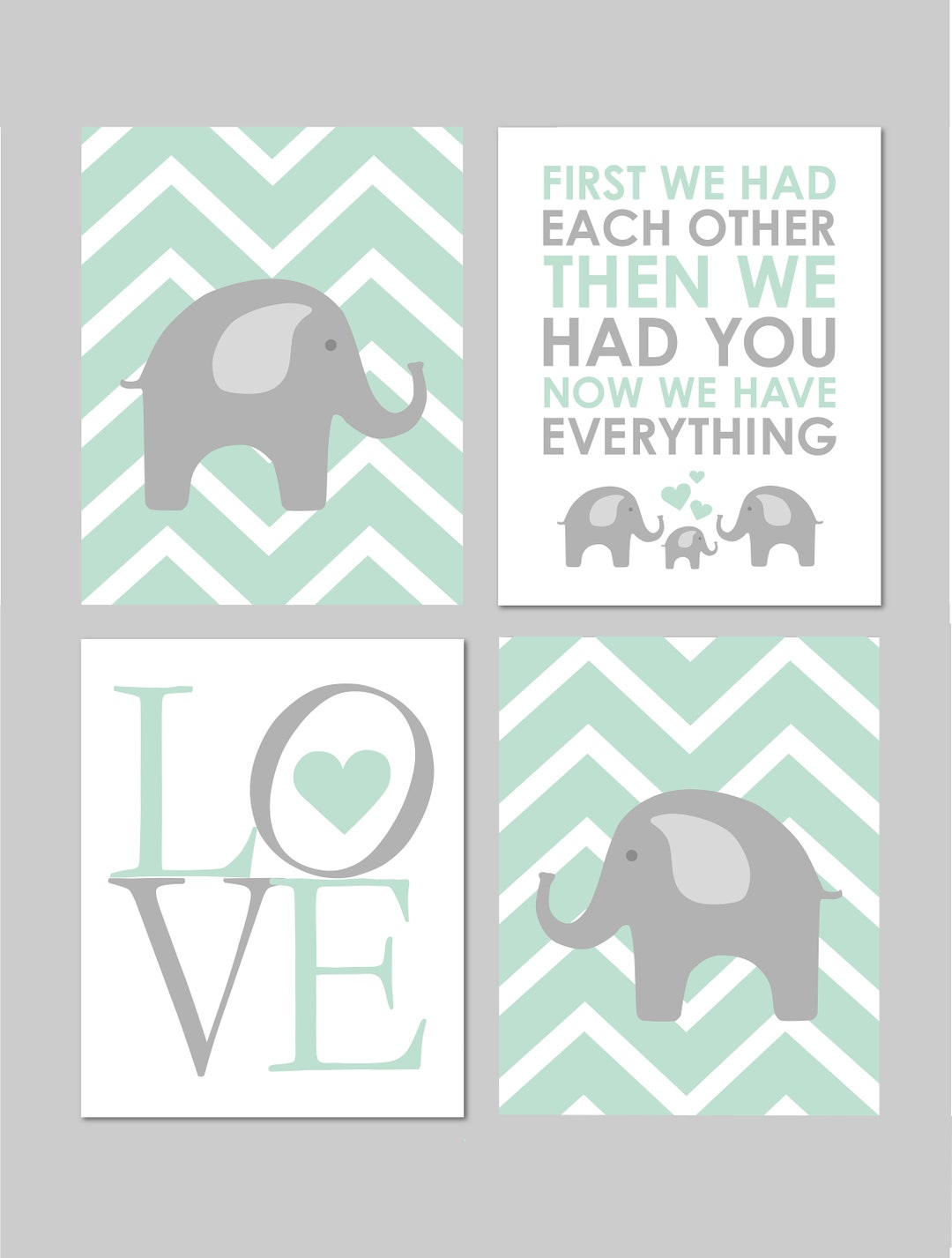 Mint and Grey Nursery, Elephant Nursery, First We Had Each Other, Mint ...