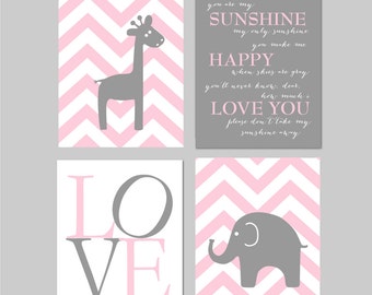 Elephant Nursery. Pink and Grey Nursery. You Are My Sunshine Art. Giraffe Nursery. Pink and Gray Nursery. Elephant Art. PRINTABLE art