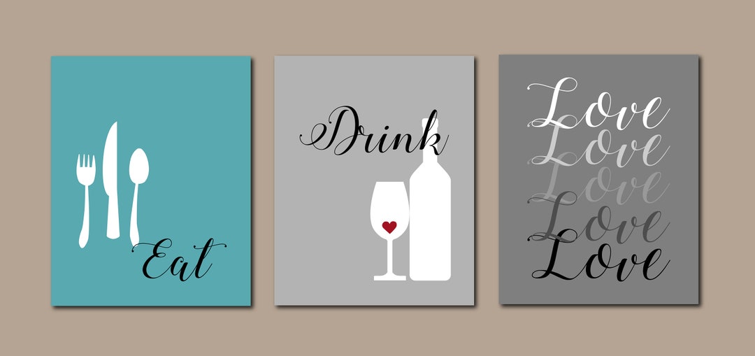 Printable Kitchen Wall Art, Eat Drink Love, Kitchen Wall Decor, Kitchen ...