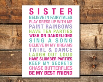 Sisters Wall Art, Big Sister Gift, Girls Rules, Big Sister Gift, Sisters Printable, Girls Room Art, Girls Room INSTANT DOWNLOAD PRINTABLE