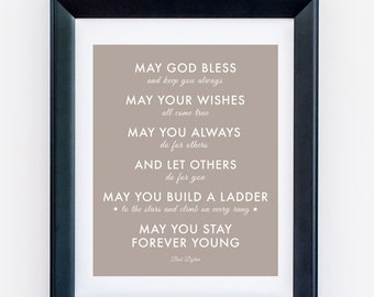 Forever Young Print Bob Dylan Lyrics Baptism Gift Graduation Gift New Baby Gift Song Lyrics Art INSTANT DOWNLOAD - 8"x10" Print