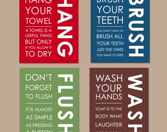 Kids Bathroom Art Kids Bathroom Decor Print Bathroom Art Prints Printable Files Bathroom Decor Signs INSTANT DOWNLOAD 8"x10" set of four