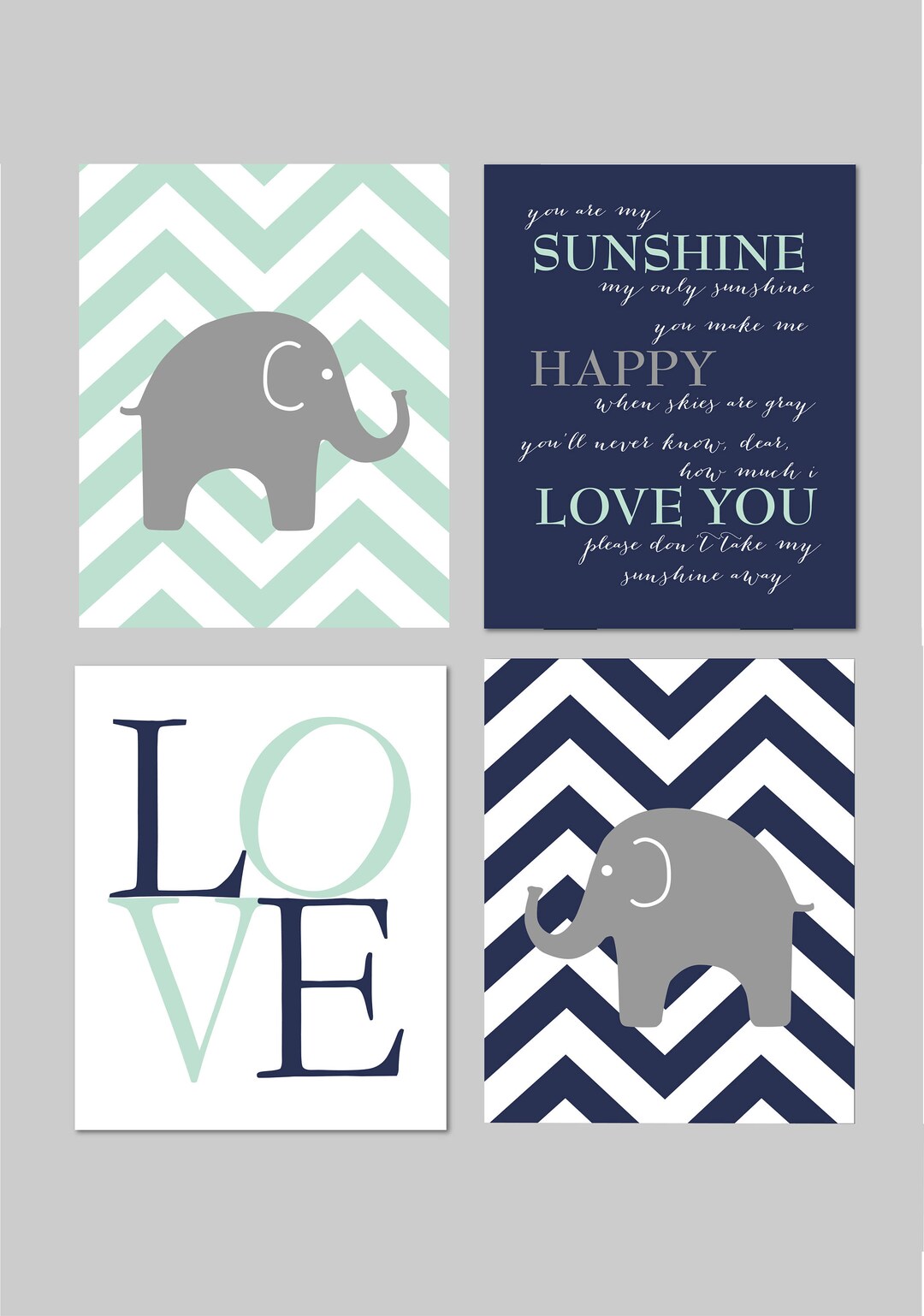 Mint and Navy Nursery, Baby Boy Nursery Art, Elephant Nursery Art ...