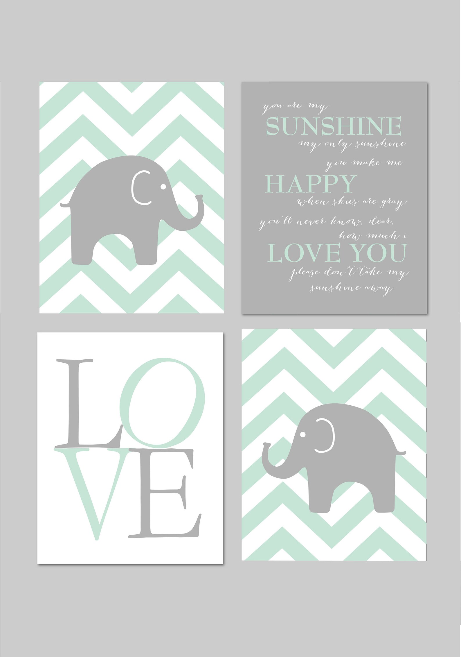 Mint and Grey Nursery Elephant Nursery You Are My Sunshine | Etsy