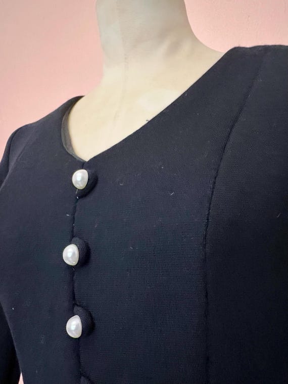 Vintage Black Mod A Line Wool Blend Mini Dress  Long Sleeve 60s 70s Minimalist Dress