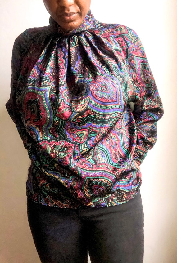 Vintage Silk Paisley Print Blouse Vintage Womenswe