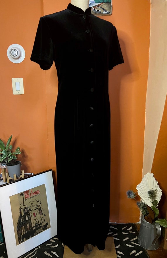 Vintage Velvet Black Long Dress 90s Women Black S… - image 4