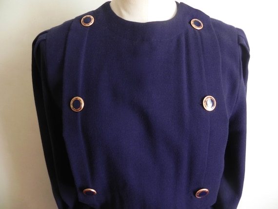 Vintage Wool Navy Sheath Dress w/Belt Vintage Desi