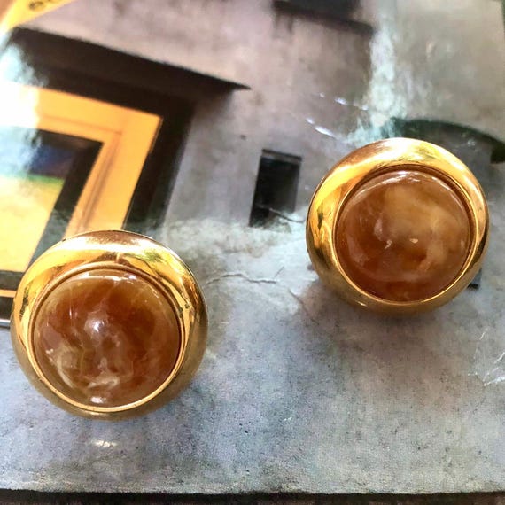 Vintage Gold-tone Circular Setting Costume Jewelry Domed Earrings