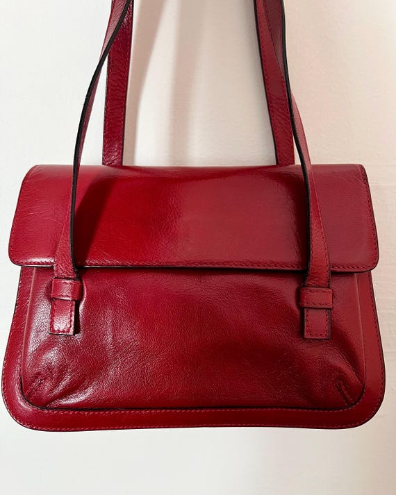 Vintage Italian Red Leather Minimalist Shoulder Bag Made in Italy