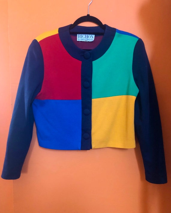 Vintage Color Block Cropped Blazer 80s 90s Multico