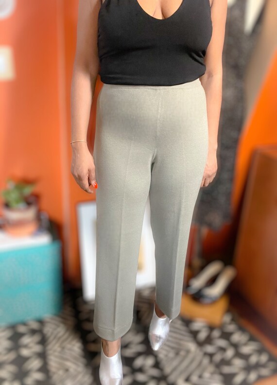 Vintage Sage Green Wool Light Knit Relaxed Pants