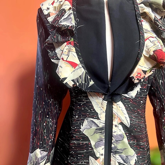 Vintage 70s RAZA New York Ruffle Maxi House Dress – Black Floral Print Gown, Boho Evening Dress, Dramatic Statement Boho Chic, One of a Kind