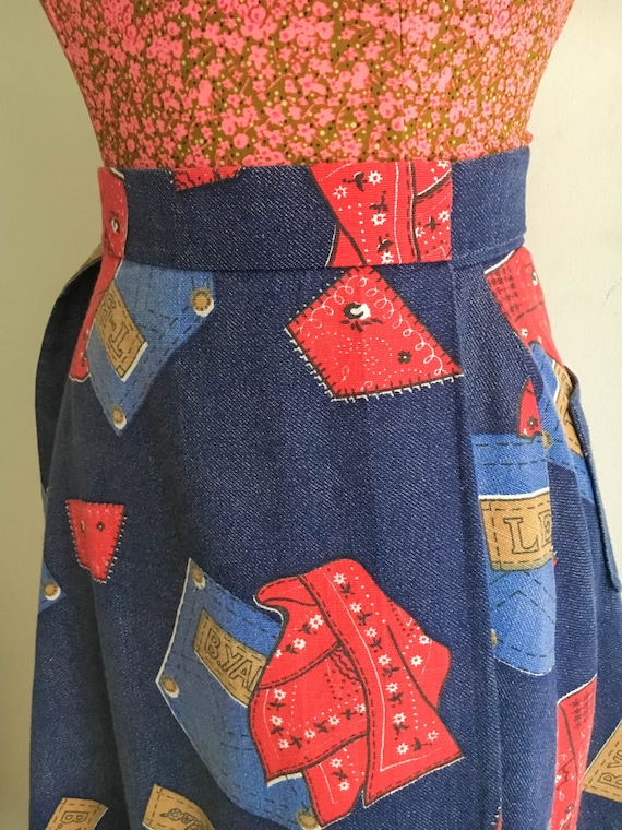 Vintage Ranchero Print Cowgirl Novelty Skirt 70s D