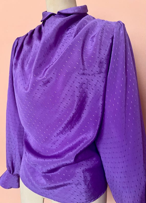 70s 80s Purple Draped Romantic Blouse