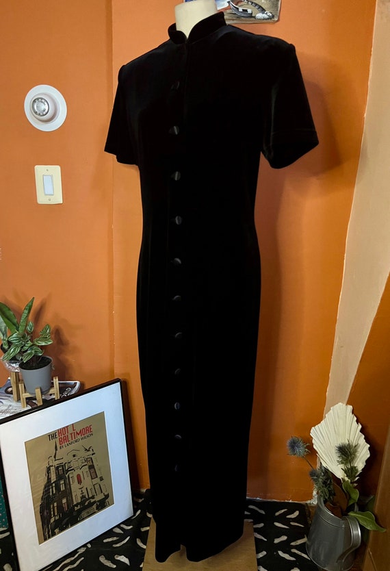 Vintage Velvet Black Long Dress 90s Women Black S… - image 5