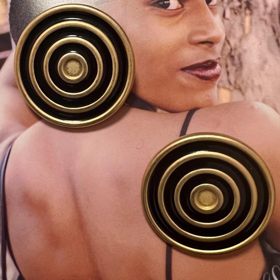 Vintage Black & Gold Circle 80s Statement Earrings