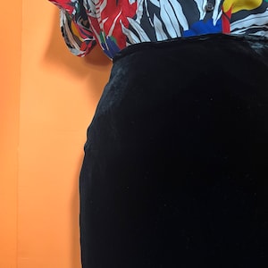 Vintage Black Velvet Maxi Skirt: 90s Rayon Silk Designer Skirt