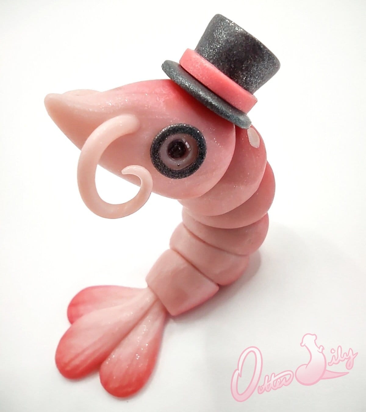 Pastel Pink Shrimp With Top Hat Figurine