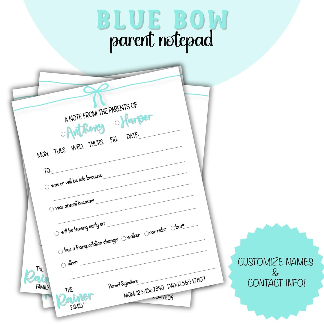 Personalized Parent Communication Notepad, Custom Family Stationary ...