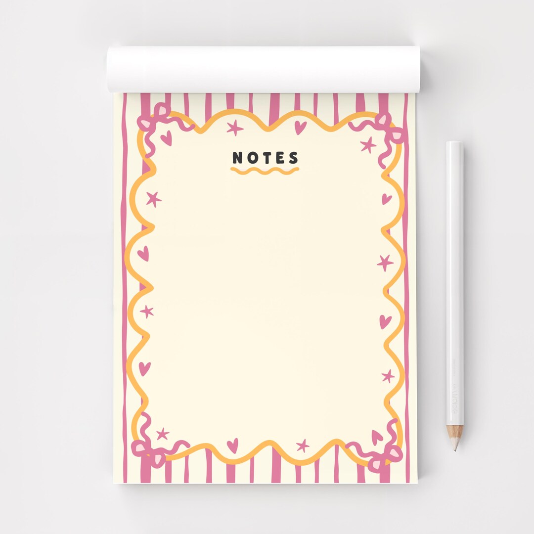 Pink Bow Notes Notepad | Cute Girly Memo Pad | Preppy Heart Stationery ...